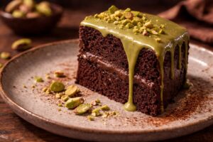 Bolo de Chocolate Intenso com Calda de Pistache